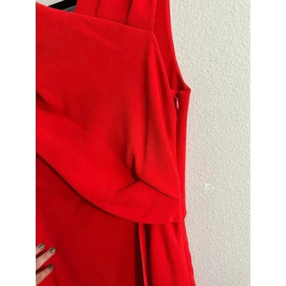 Iris & Ink Asymmetrical Waistline Reddish Orange Dress 14 - Picture 4 of 12